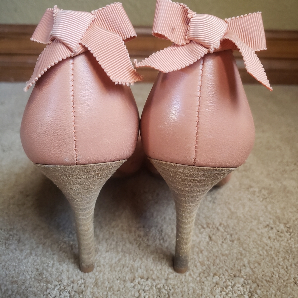 Miss Allbright Anthropologie Leather Ribbon Perforated Heels Size 8.5 - Picture 4 of 9